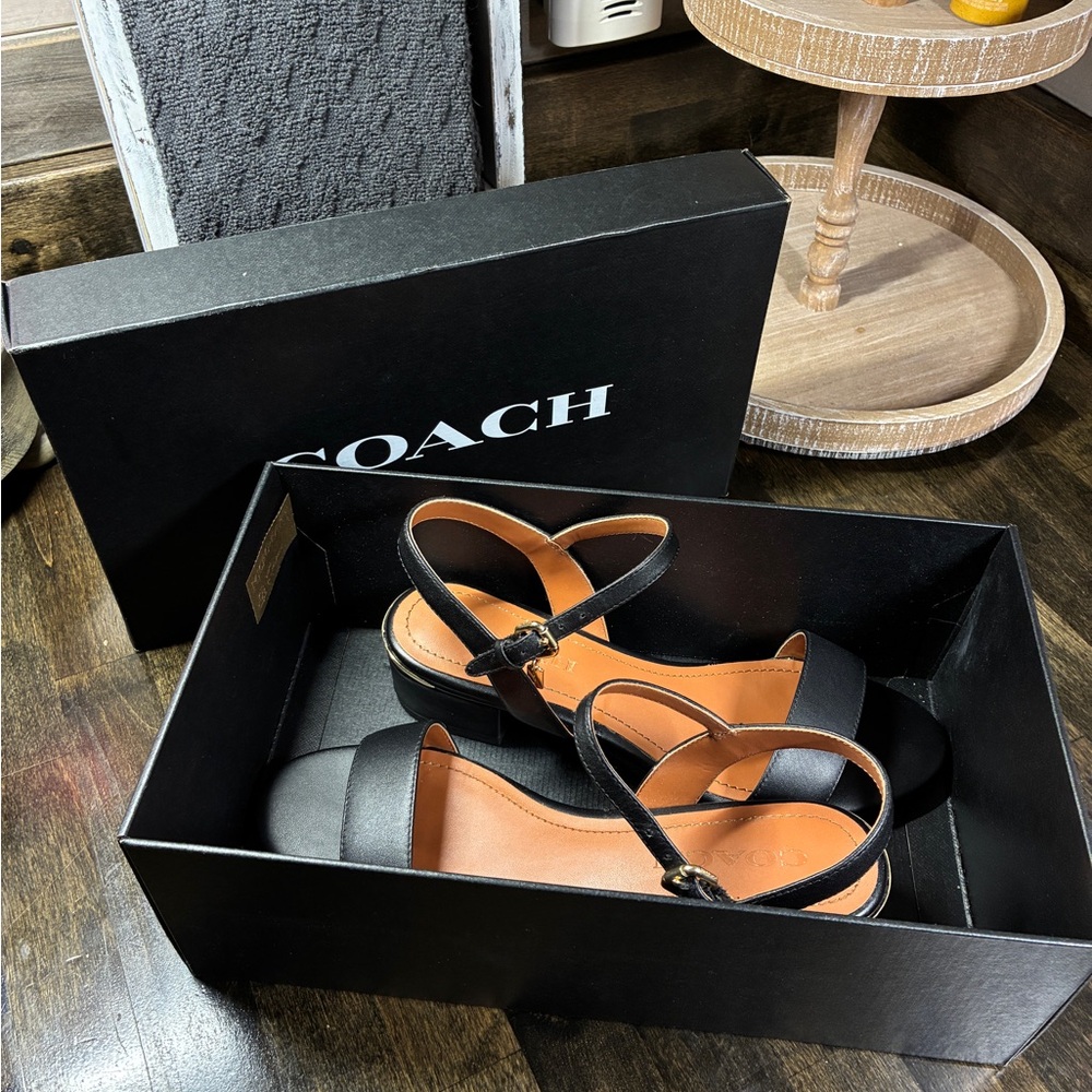 COACH IDA 35 Leather Sandal G4869 Black Size 7